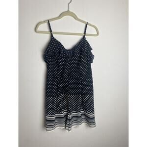 NWT Blue Rain Francesca’s Romper Tank Black White Polka Dot Large L
